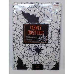 52x70" OBLONG NEW Halloween Black White Spider Bat Web Fabric Tablecloth Holiday
